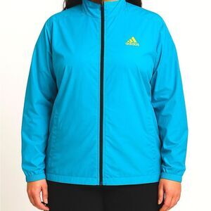 Adidas windbreaker running jacket zip aqua blue neon green athletic L